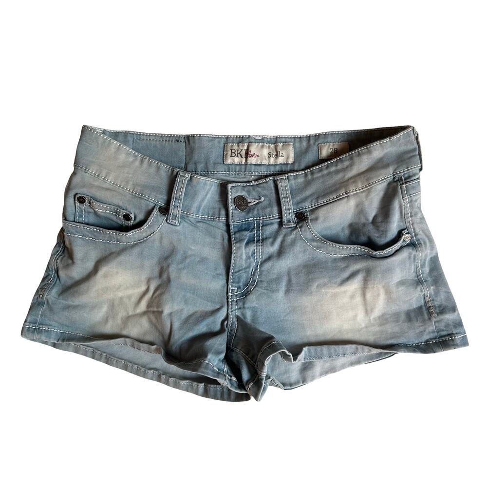BKE Denim Stella Shorts Sz 28 | Light Wash Distressed Look Low Rise Jean Cutoffs